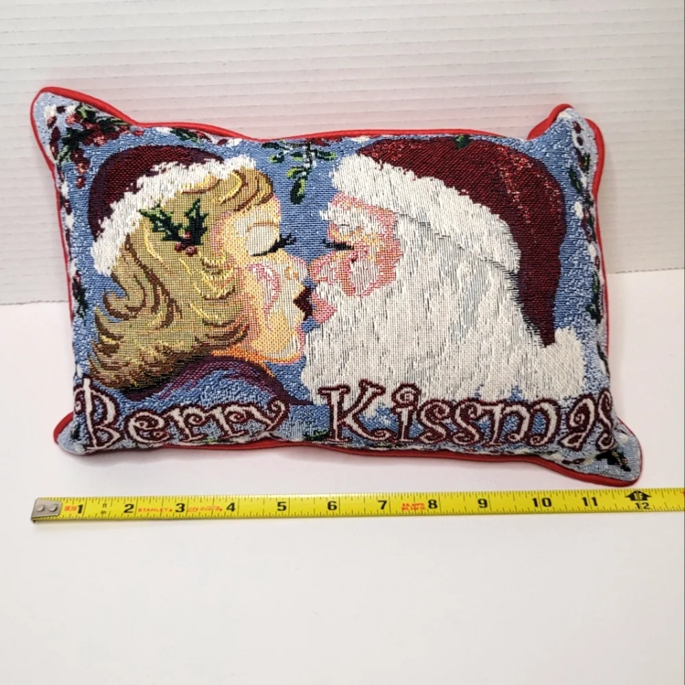 Berry Kissmas Tapestry Christmas Holiday Throw Pillow